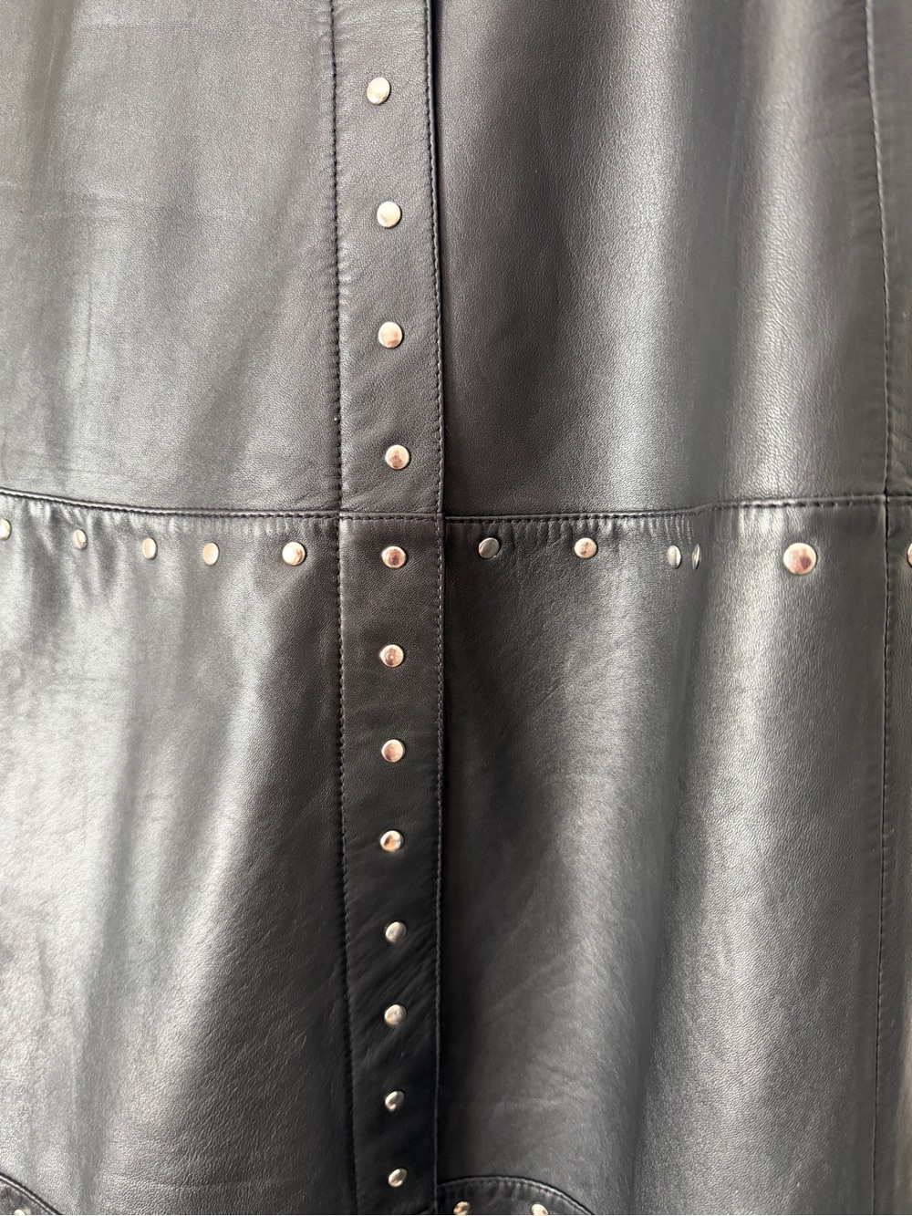 Oui Black Studded Leather A-Line Midi Skirt Size 10 - Picture 4 of 14